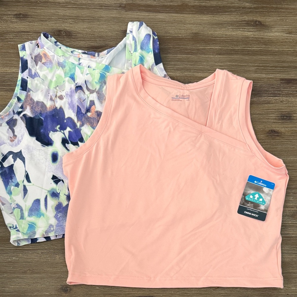 Lot of 2 Columbia Women's Peach and Multicolor Tank Tops